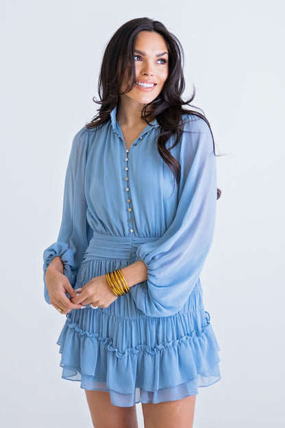 Solid Satin Smock Tier Dress
